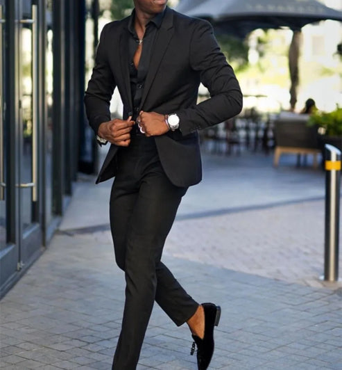 Fashion Black Slim Fit Men Suits Wedding Tuxedos Business Party Prom Best Blazer Sets Masculino 2 Piece Costume Homme Coat Pants