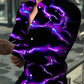 Fashion Men's Designer Starry Sky Purple Blue Gold Luxury Social Men's Shirt Lapel Large Size Casual Dot Print Long Sleeve Top