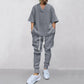 New European and American Casual Loose Three-Quarter Sleeve Jacquard Knitwear Top Plus Pants Men's Casual Personalit