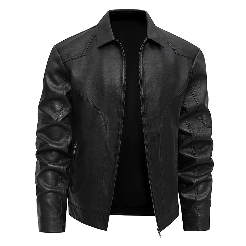 Spring Autumn Turn Down Collar Jackets Leather Coats Men Solid Moto Biker Outwear Slim Fit Casual Leather Jacket Plus Size M-8XL