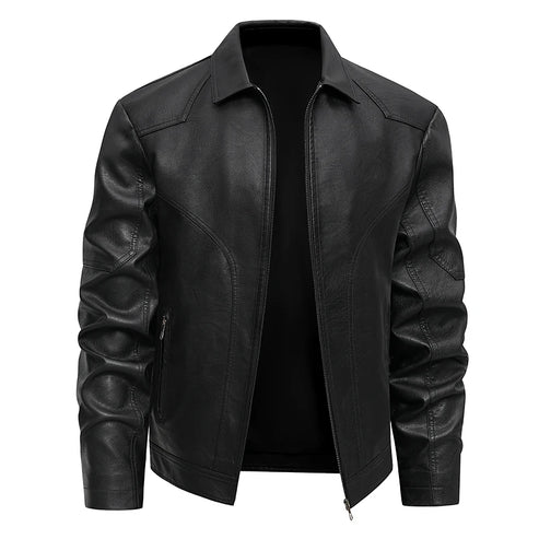Spring Autumn Turn Down Collar Jackets Leather Coats Men Solid Moto Biker Outwear Slim Fit Casual Leather Jacket Plus Size M-8XL