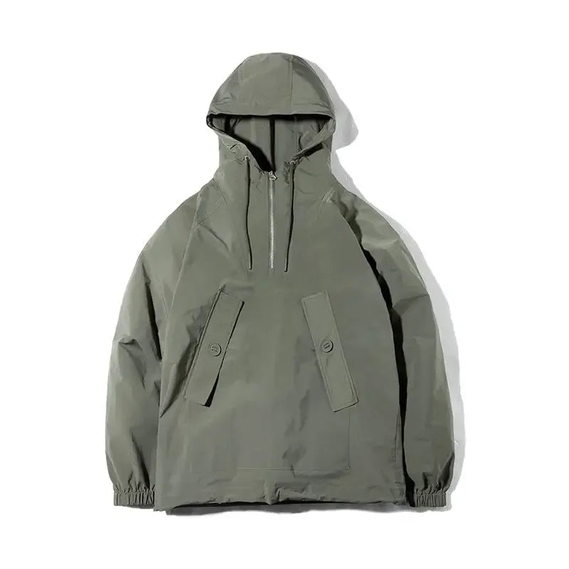 Mountain Functional Spring Lightweight Windbreaker Japanese Retro Loose Thin Hooded Jacket Men Deck Workwear Half Zip Pullover