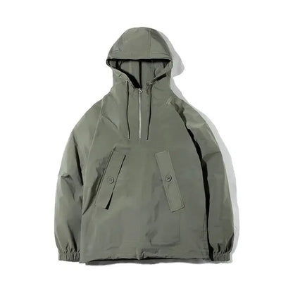 Mountain Functional Spring Lightweight Windbreaker Japanese Retro Loose Thin Hooded Jacket Men Deck Workwear Half Zip Pullover