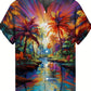 Men's Hawaiian Shirts Summer Casual Hawaiian Palm Tree Landscape Print Button Lapel Short Sleeve Shirts Men's Short Sleeve Shirt