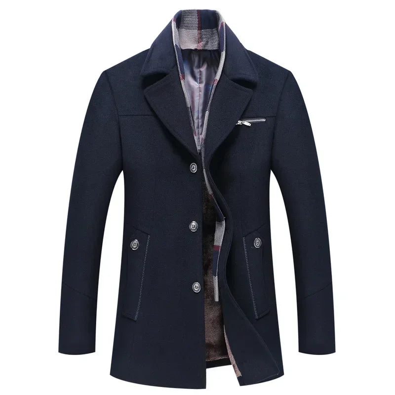 New Men Business Casual Woolen Blends Cashmere Trench Coats Winter Long Jackets Man Fleece Warm Overcoats Wool Blends Size 4XL
