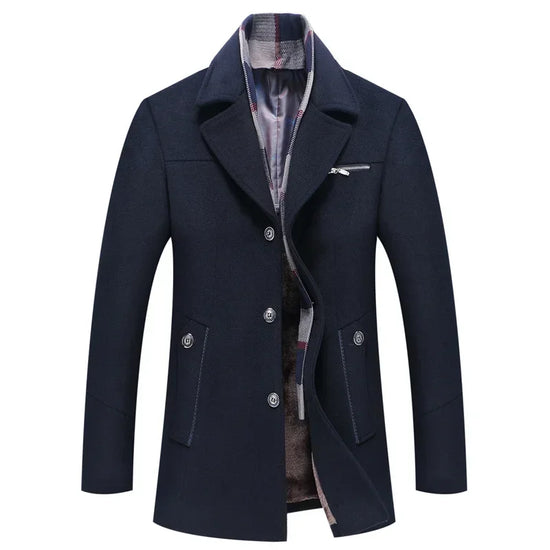 New Men Business Casual Woolen Blends Cashmere Trench Coats Winter Long Jackets Man Fleece Warm Overcoats Wool Blends Size 4XL