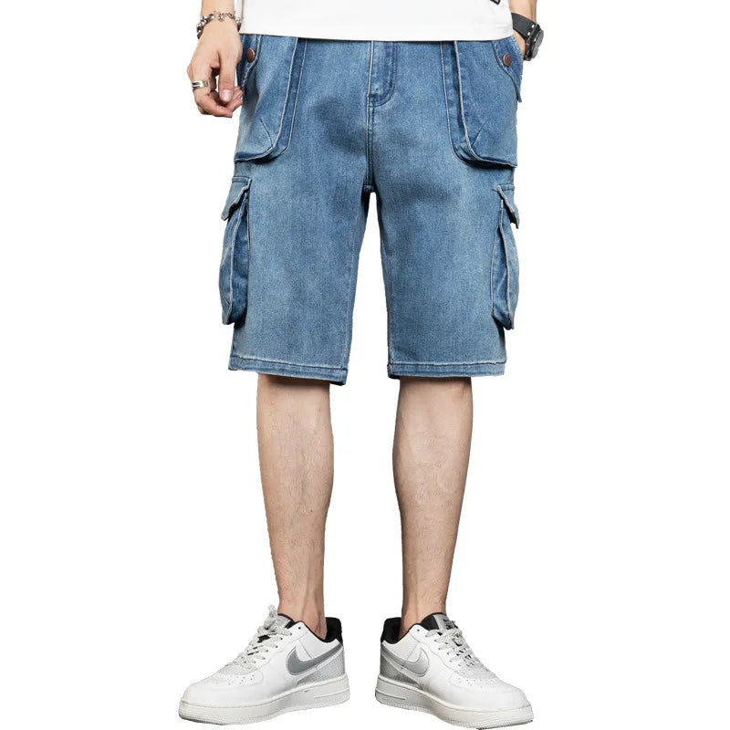 Men's Denim Shorts Cargo Multi-pocket Baggy Five-Point Jeans Shorts Fat Large Size Denim Shorts Plus Size 40 42 44