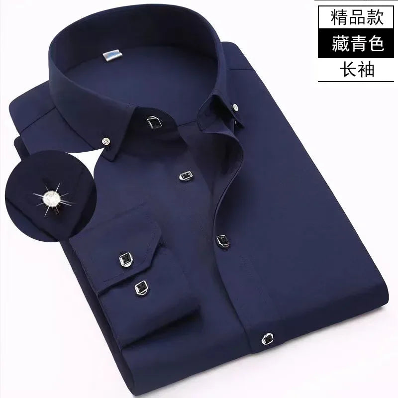 Men's Long Sleeved Shirt Spring and AutumnWhite Casual High Cotton Anti Wrinkle Professional Dress Shirt Men's Diamond Button