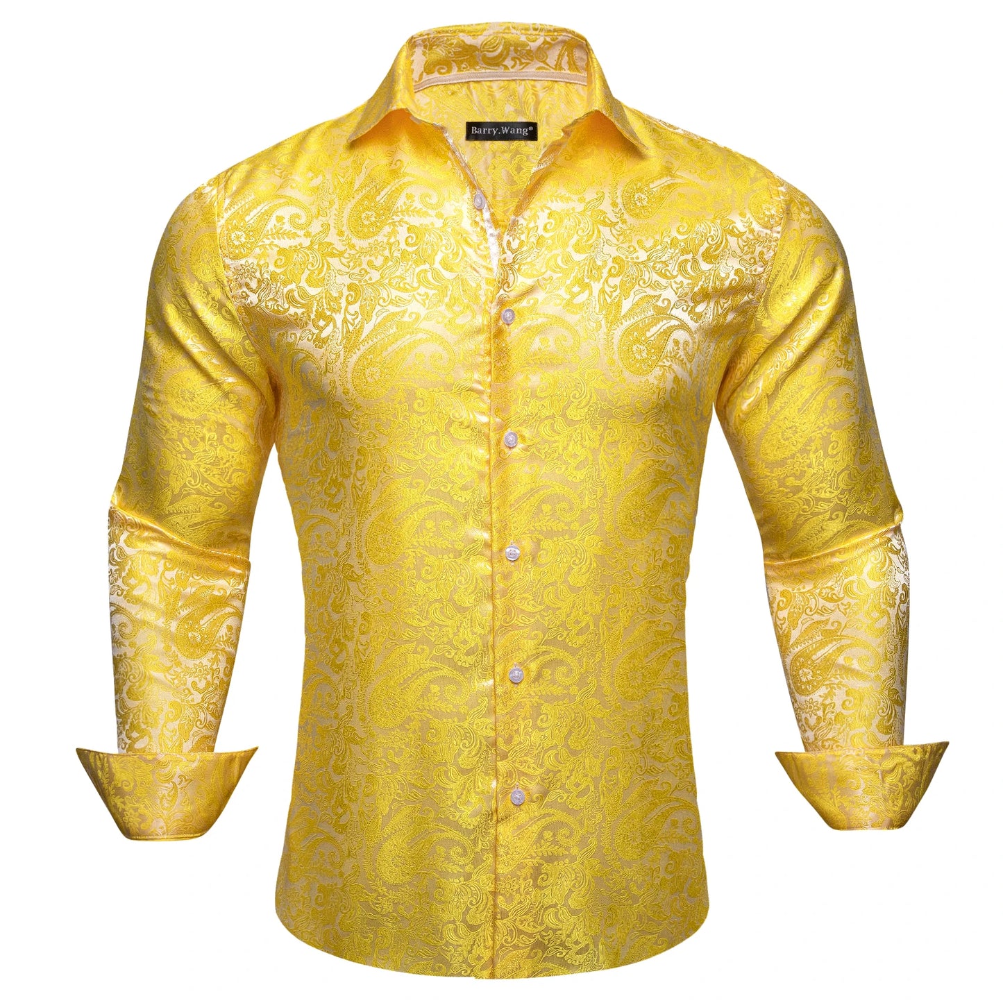 Designer Silk Shirts for Men Blue Gold Green Red White Black Paisley Embroidered Slim Fit Male Blouses Casual Long Sleeve