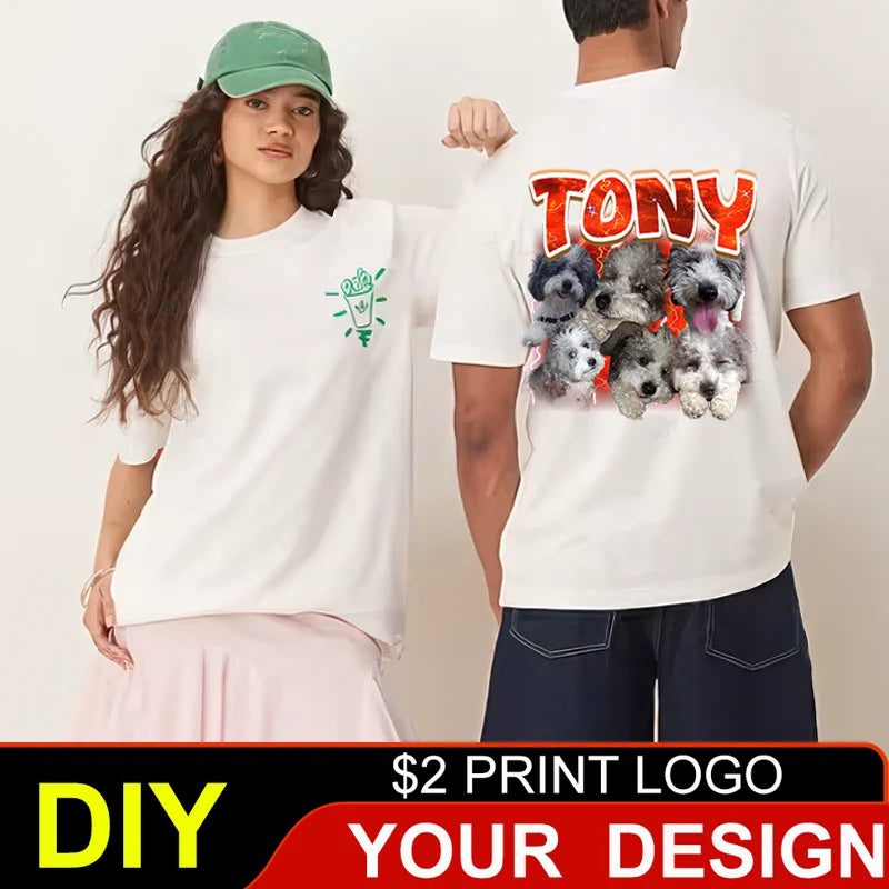 2025 Plus Size S-6xl 180gsm 100% Cotton Short Sleeve T Shirt Men And Women Tops Tee Customize Printing Of Your Images Text Logo
