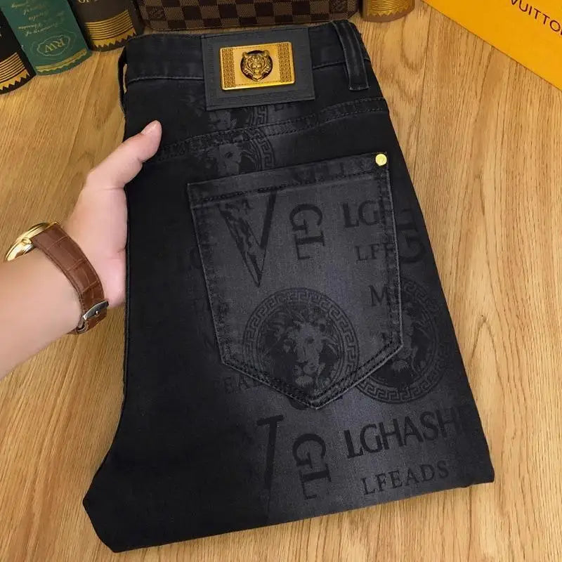2025 Summer American Retro Loose Straight Leg Jeans for Men with Torn Holes, Patch Fabric, Versatile Long Pants in Blue