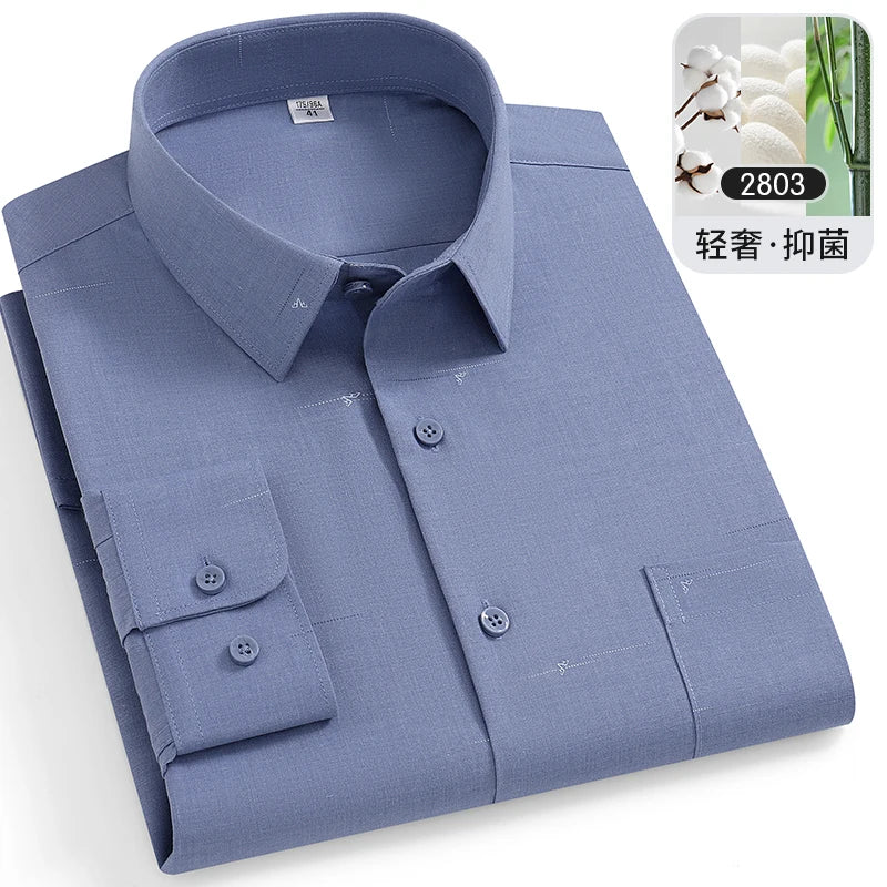Large Size 8XL-7XL-6XL Men's Shirts Bamboo Fiber Long Sleeve Anti-wrinkle Soft Casual Fashion Business Plaid Shirt Male Clothing