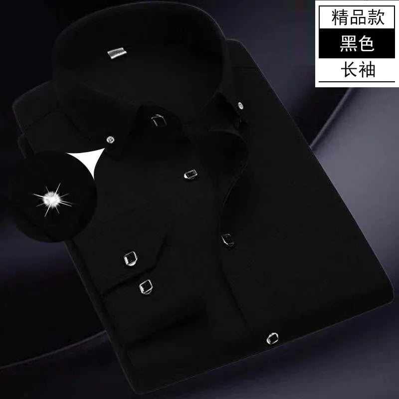 Men's Long Sleeved Shirt Spring and AutumnWhite Casual High Cotton Anti Wrinkle Professional Dress Shirt Men's Diamond Button