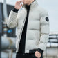 Men's Winter Thickened Short Cotton Jacket Stand Collar Loose Casual Fashionable Polyester Fiber Zipper Closure Solid Color