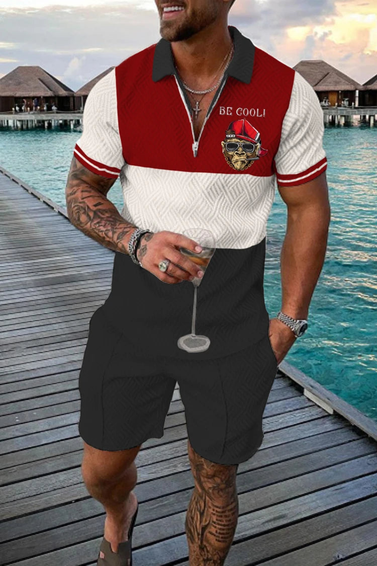 Summer Men's Luxury Polo Shirt Shorts Suit Fashion Trend Tracksuit 2 Pieces Vintage Tiger Print Outfit Set Male Casual Clothing