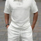 2026Summer Male Casual Two Pieces Suits Vintage Polo Neck Short Sleeve Tops And Shorts Men's Sets Fashion Plaid Textured Outfits