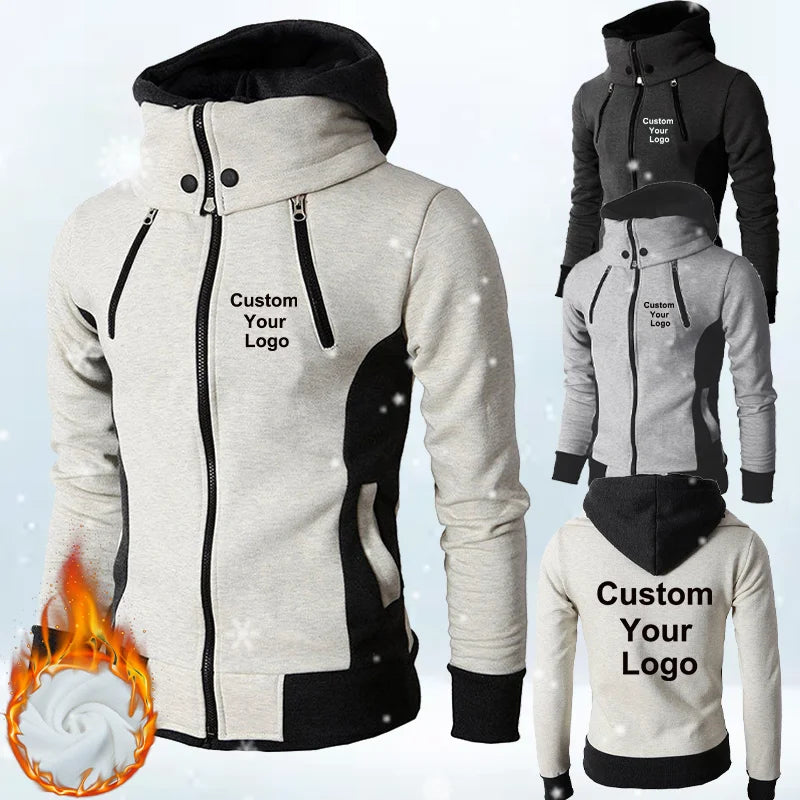 New Fashion Men's  Winter Custom Your Logo  Jacket Hoodies Long Sleeve Outdoor Sportswear Male Hoodie Jacket