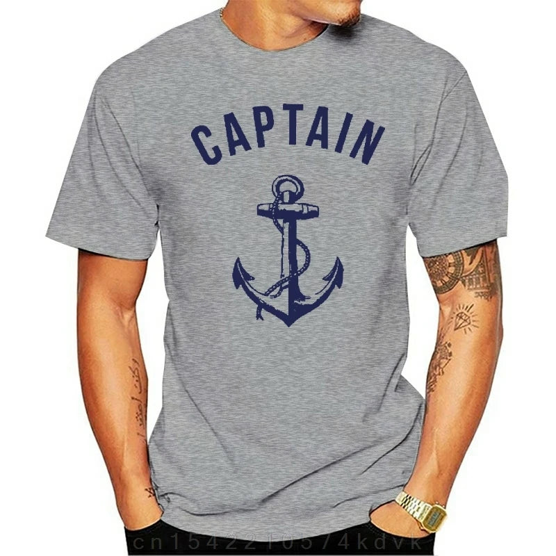 Fashion casual T shirt  Funny Men Captain Anchor Navy Nautical Sea Ocean Sailor Ship Marine Beach 100% Cotton