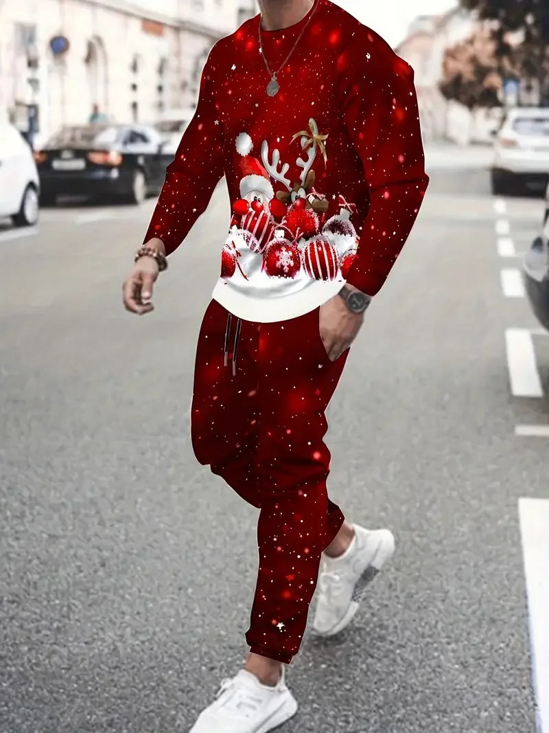 Christmas Clothing Set Spring Autumn Men Women Fashion 3D Printing Fashion Casual Sportswear Sweatshirt Jogging Pants 2Pcs Sets