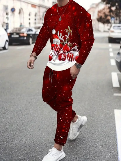 Christmas Clothing Set Spring Autumn Men Women Fashion 3D Printing Fashion Casual Sportswear Sweatshirt Jogging Pants 2Pcs Sets