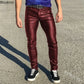 Elastic Low Waist Sexy Pu Leather Pants Mens  American European Style Fashion Party Slim Trouser Red Black Faux Leather Hotpants