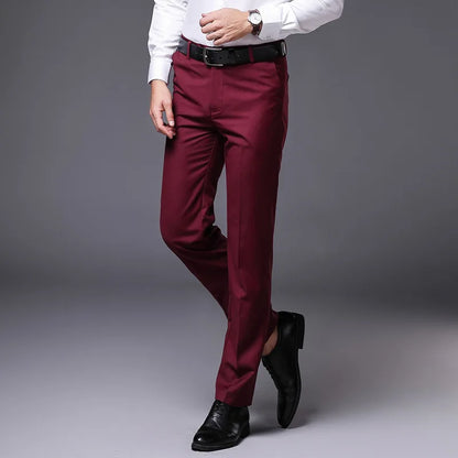 Suit Pants Men Straight Business Office Black Wine Red Plus Size 42 44 45 Slim Fit Spring Autumn Work Male Formal Trousers