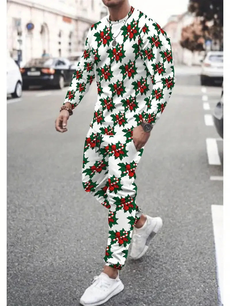 Christmas Clothing Set Spring Autumn Men Women Fashion 3D Printing Fashion Casual Sportswear Sweatshirt Jogging Pants 2Pcs Sets
