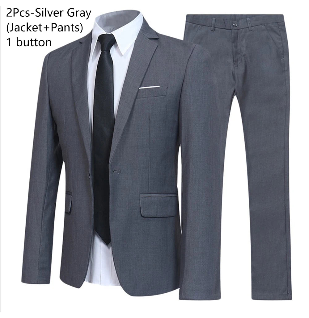Men's 3 Piece Suit Set Solid Color for Wedding Formal Business Dress Blazer Vest Pants Classic Tuxedo Party Groomsmen
