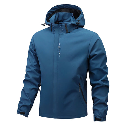 2025 Men's Casual Waterproof Windbreaker Jacket Full Zip Up Hooded Shell Outdoor Hiking Coat For Autumn Plus Size