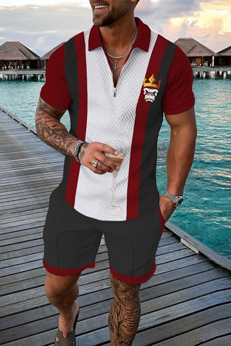 Summer Men's Luxury Polo Shirt Shorts Suit Fashion Trend Tracksuit 2 Pieces Vintage Tiger Print Outfit Set Male Casual Clothing