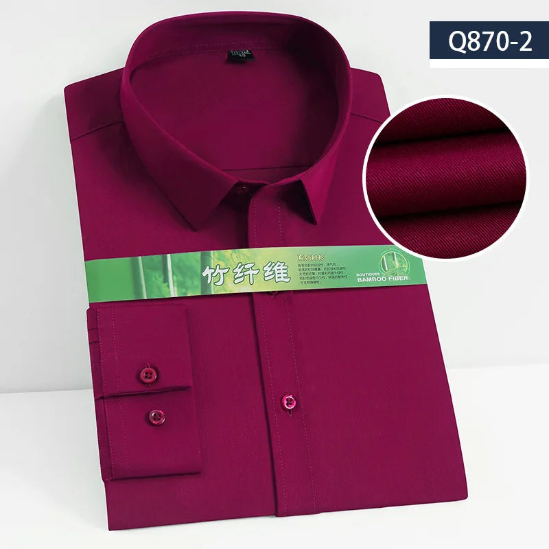 Bamboo Fiber 8XL Men's Shirt Long Sleeve Business Camisa Social Work Blue Gray Black White Long Sleeve Shirt for Men Slim Fit