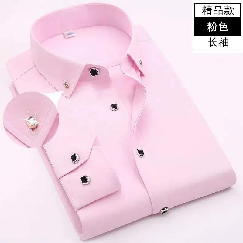 Men's Long Sleeved Shirt Spring and AutumnWhite Casual High Cotton Anti Wrinkle Professional Dress Shirt Men's Diamond Button