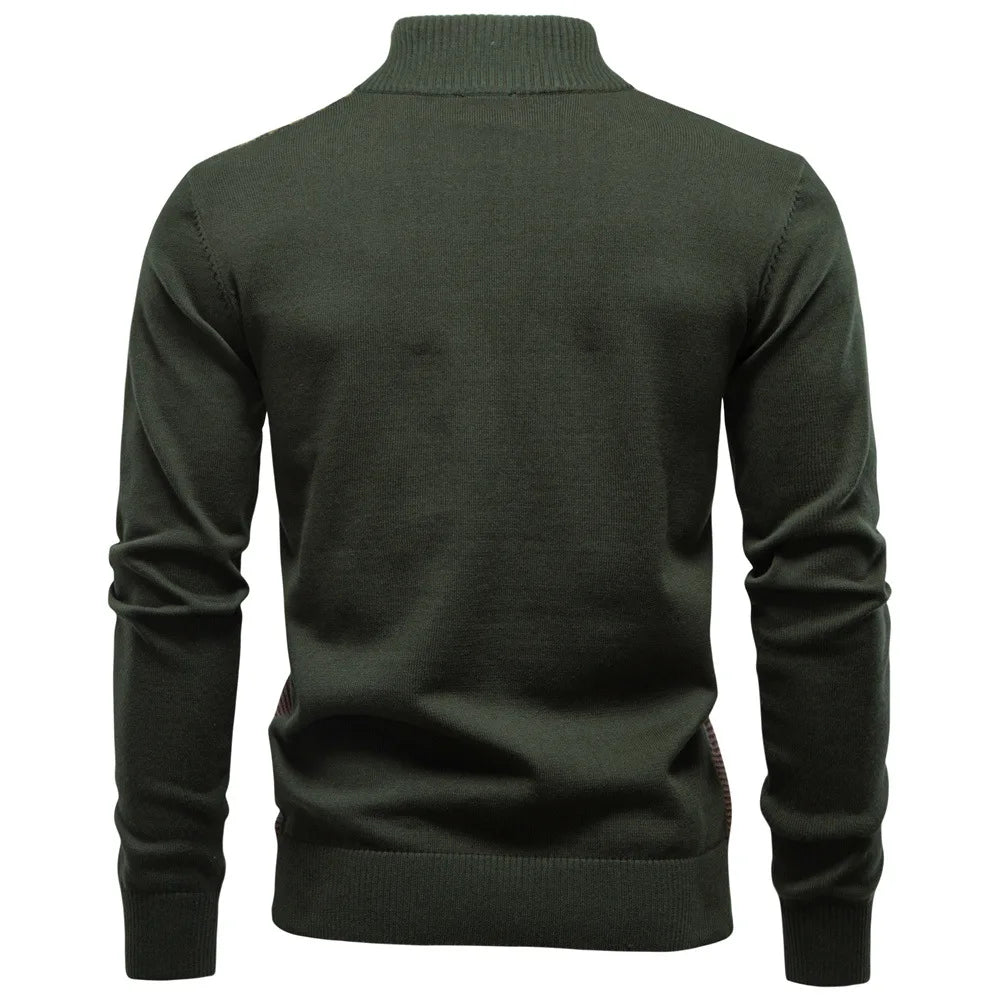 Autumn Winter New Fashion Men's Half Zipper Stand Collar Casual Trendy Business Slim Knitted Pullover Sweaters Male Clothes Tops