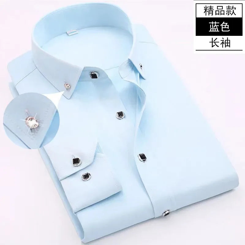Men's Long Sleeved Shirt Spring and AutumnWhite Casual High Cotton Anti Wrinkle Professional Dress Shirt Men's Diamond Button