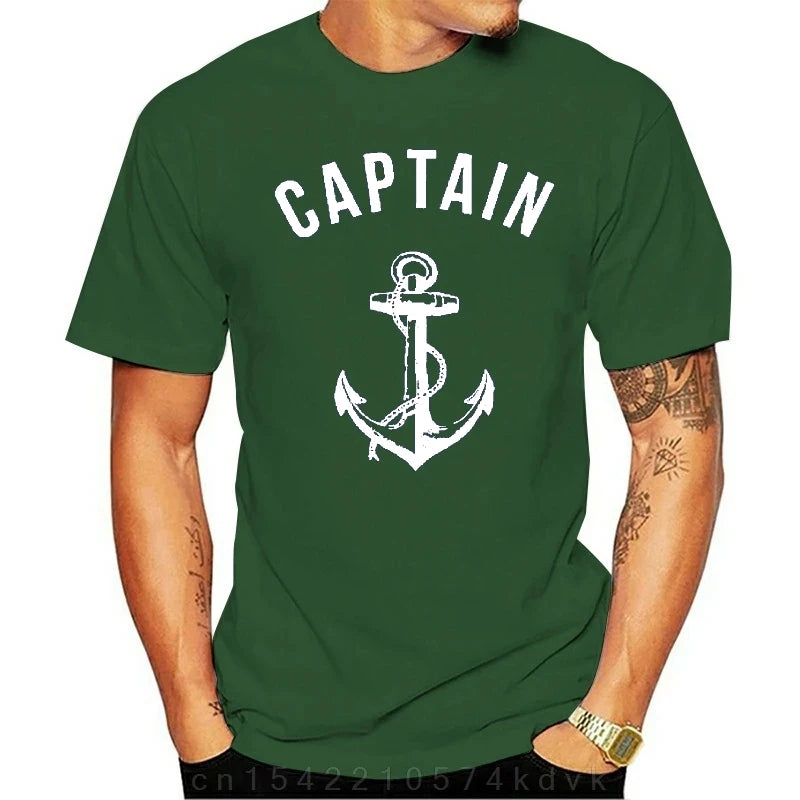 Fashion casual T shirt  Funny Men Captain Anchor Navy Nautical Sea Ocean Sailor Ship Marine Beach 100% Cotton