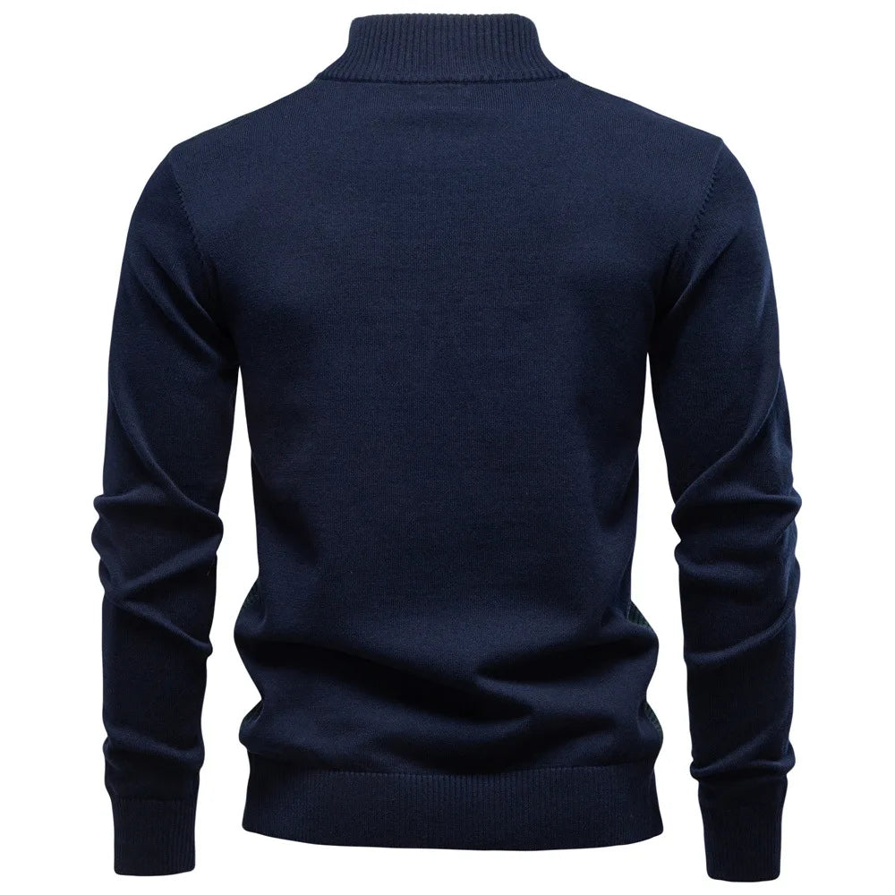 Autumn Winter New Fashion Men's Half Zipper Stand Collar Casual Trendy Business Slim Knitted Pullover Sweaters Male Clothes Tops