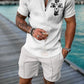 Summer Men's Luxury Polo Shirt Shorts Suit Fashion Trend Tracksuit 2 Pieces Vintage Tiger Print Outfit Set Male Casual Clothing