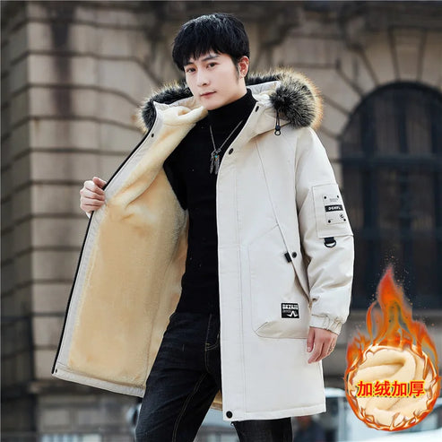 Autumn Winter New Thicken Warm Jacket Men Hooded Parkas Coat Fleece Trendy brand Streetwear ins wool Liner jacket