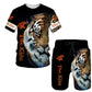 New Summer Men's Sets Shorts Outfits 3D Tiger Printed Short Sleeve T-shirt Two Pieces Casual Tracksuit Oversized Beach Sportwear