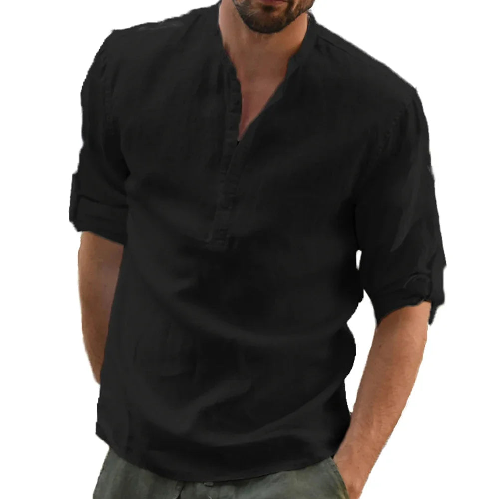 New Men's Casual Blouse Cotton Linen Shirt Loose Tops Long Sleeve Tee Shirt Spring Autumn Casual Handsome Men Shirts