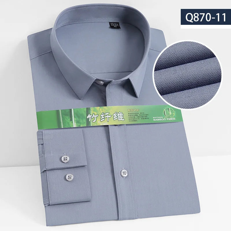 Bamboo Fiber 8XL Men's Shirt Long Sleeve Business Camisa Social Work Blue Gray Black White Long Sleeve Shirt for Men Slim Fit