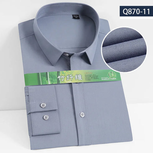 Bamboo Fiber 8XL Men's Shirt Long Sleeve Business Camisa Social Work Blue Gray Black White Long Sleeve Shirt for Men Slim Fit