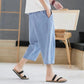 2025 New Summer Men Casual Pants Ice Silk Thin Solid Color Cropped Pants Fashion Hip Hop Street Sweatpants Male Loose Trousers