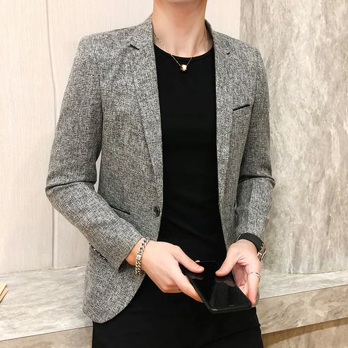 Solid Color Men's Fashion Casual Outdoor Gentleman Business Wedding Trend Slim-fit Formal Dress British Style Wedding Blazer