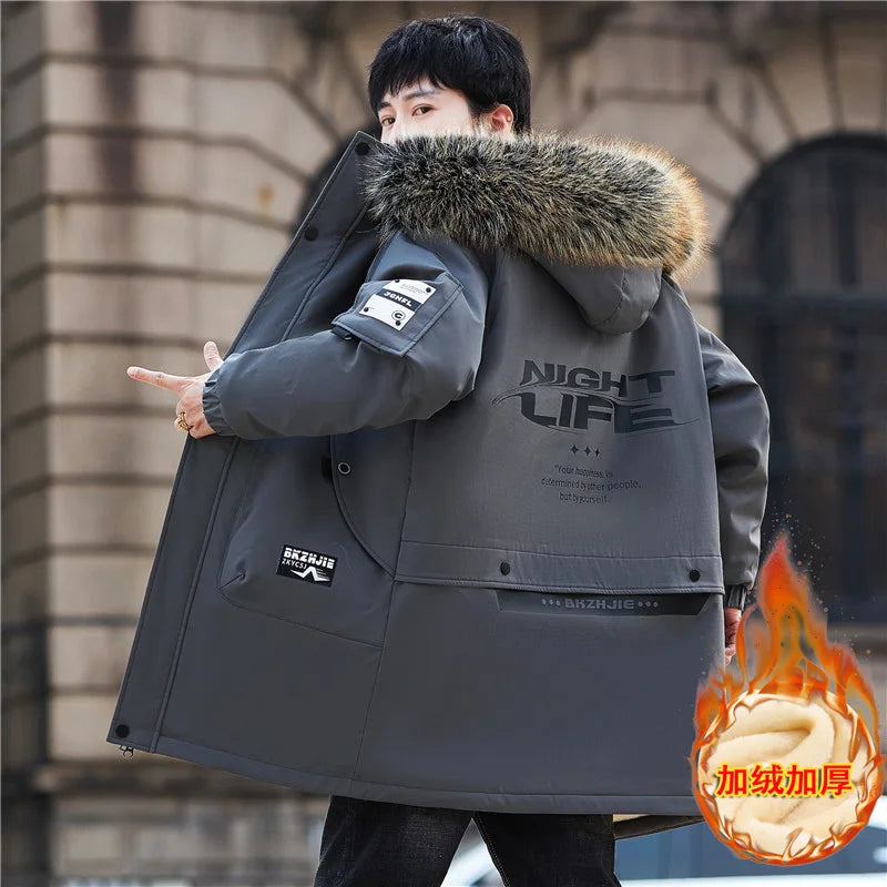 Autumn Winter New Thicken Warm Jacket Men Hooded Parkas Coat Fleece Trendy brand Streetwear ins wool Liner jacket