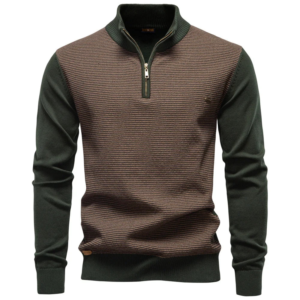 Autumn Winter New Fashion Men's Half Zipper Stand Collar Casual Trendy Business Slim Knitted Pullover Sweaters Male Clothes Tops