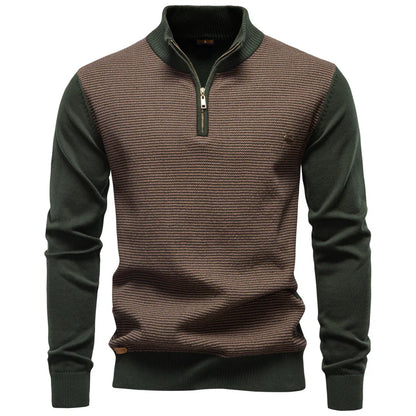 Autumn Winter New Fashion Men's Half Zipper Stand Collar Casual Trendy Business Slim Knitted Pullover Sweaters Male Clothes Tops