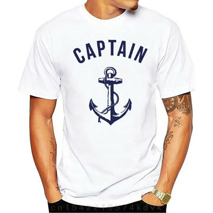 Fashion casual T shirt  Funny Men Captain Anchor Navy Nautical Sea Ocean Sailor Ship Marine Beach 100% Cotton