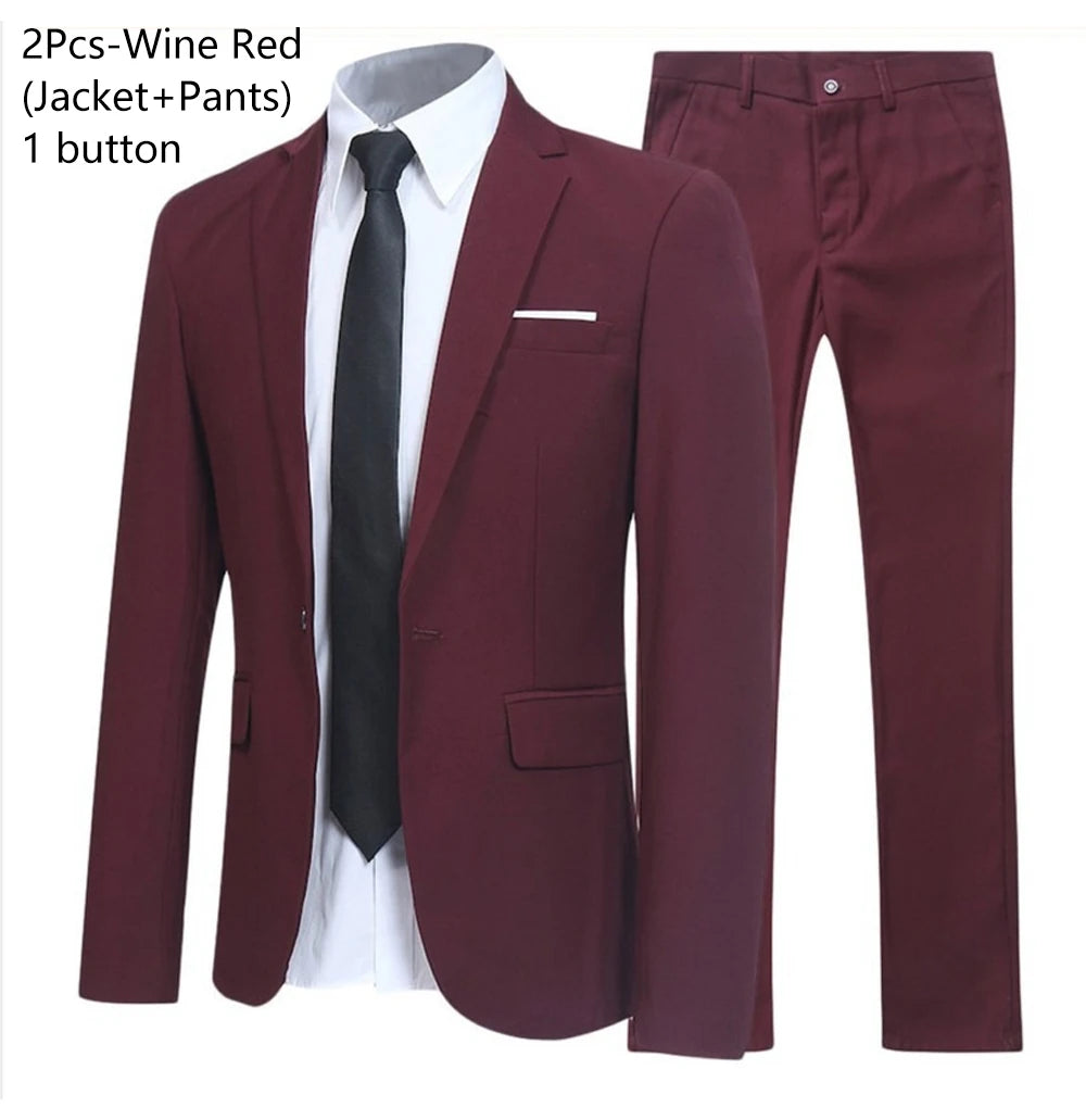 Men's 3 Piece Suit Set Solid Color for Wedding Formal Business Dress Blazer Vest Pants Classic Tuxedo Party Groomsmen