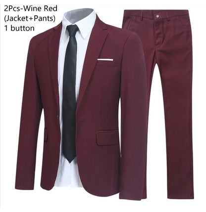 Men's 3 Piece Suit Set Solid Color for Wedding Formal Business Dress Blazer Vest Pants Classic Tuxedo Party Groomsmen